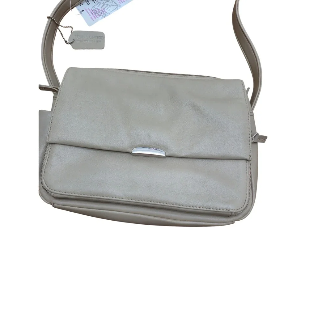 Y2K Worthington Leather Organizer Bag Women Taupe Multi-Pocket NWT Crossbody VTG